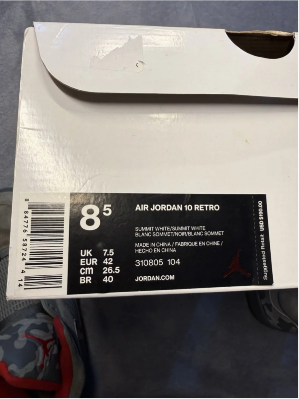 Size 8.5 Air Jordan 10 Retro I'm Back Men's White 310805-104Sneakers With OG Box